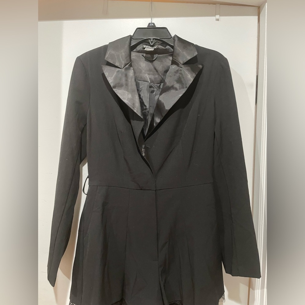 Venus | Black Long-Sleeved Blazer Suit Romper | Size 8 | True To Size